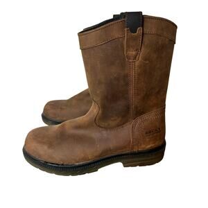 Rocky Work Boots Men’s Size 10.5 Brown Leather Pull On Construction Flawed Wide